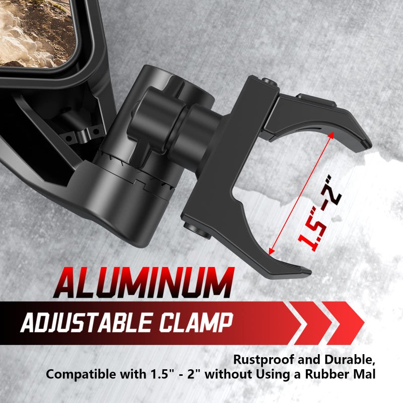 Esploratori UTV Side Mirrors for 1.5""-2"" Roll Bar SXS RZR Side Mirrors with Adjustable Mirror Compatible with Polaris RZR 1000 Can Am Maverick Kawasaki Mule Arctic Cat Wildcat Pioneer Rhino Yamaha YXZ - Image 3